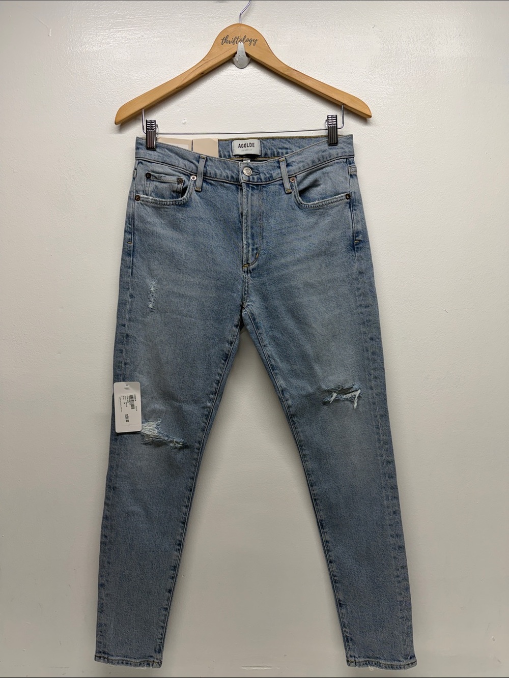 Agolde Sophie Ankle Skinny Jeans Mid Rise Denim Distressed Cropped Blue NWT 28